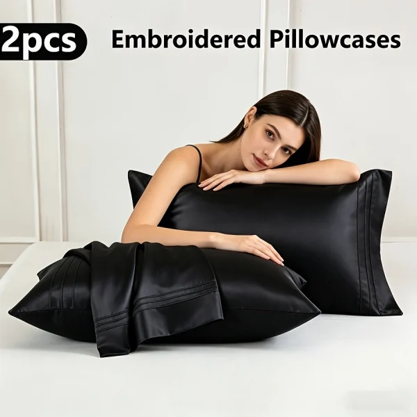 Embroidered Satin Pillowcase Set